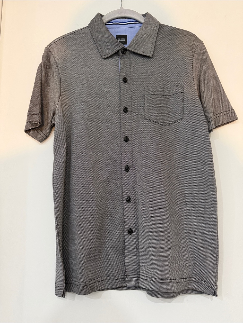 Black Saks Fifth Avenue Grey SLIM FIT Short-Sleeve Button Down Shirt LIKE NEW